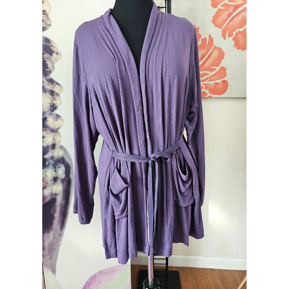 Duluth Trading Women's Purple Knit Lounge Robe‎ Tie Waist Pockets XXL